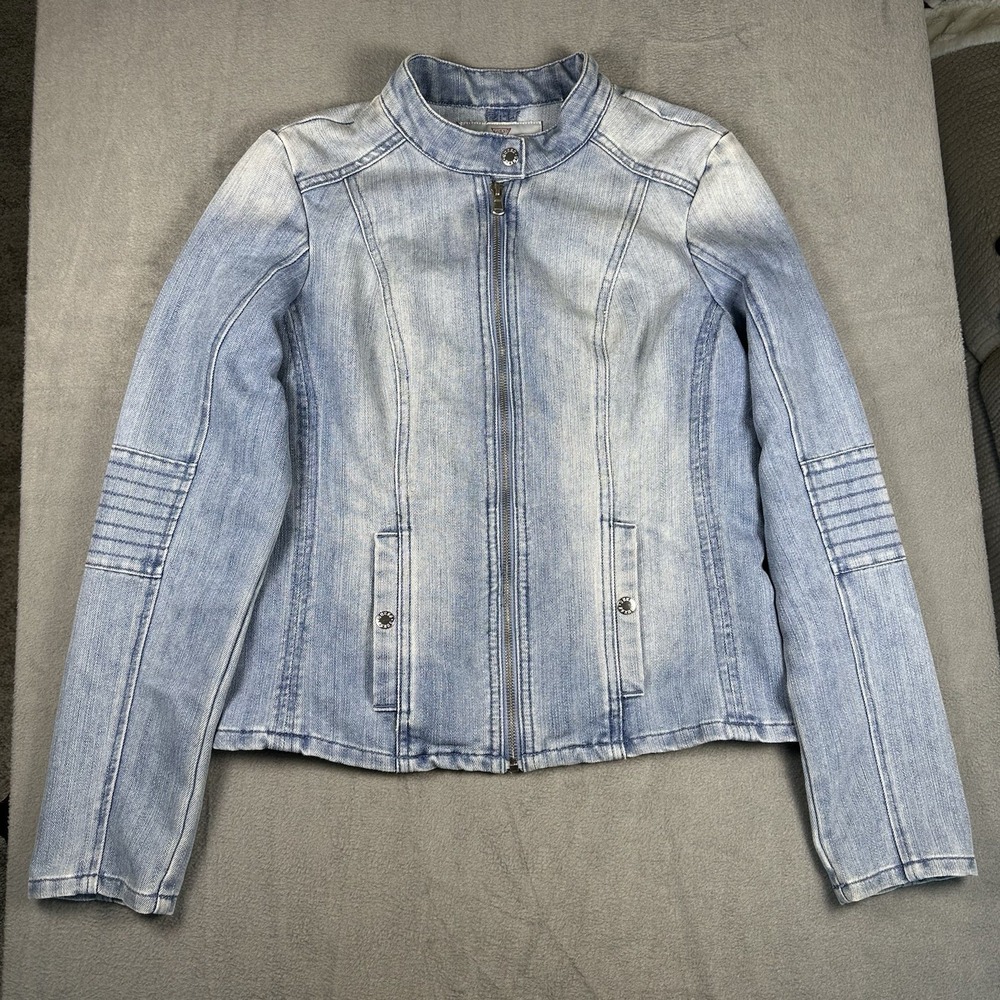 Guess Y2K Denim Moto Jacket Women's Large Light Wash